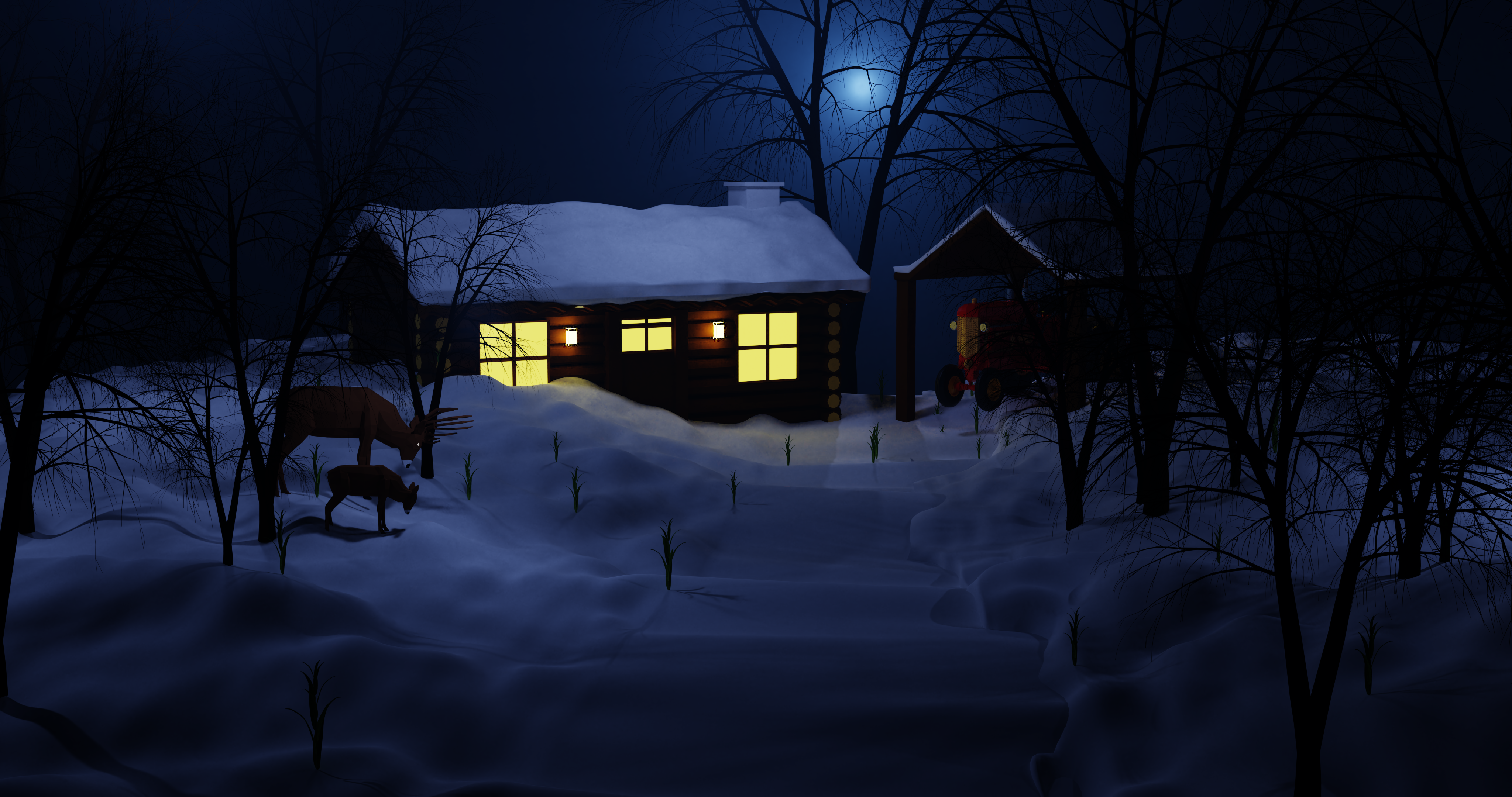 Low Poly Wintry Snowy Night Scene preview image 1